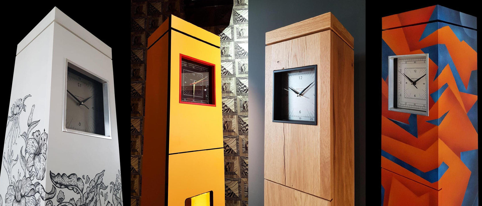 Verschiedene Zeitcraft Modelle und Zifferblätter mit unterschiedlichen Zeigern und Zifferblattrahmen