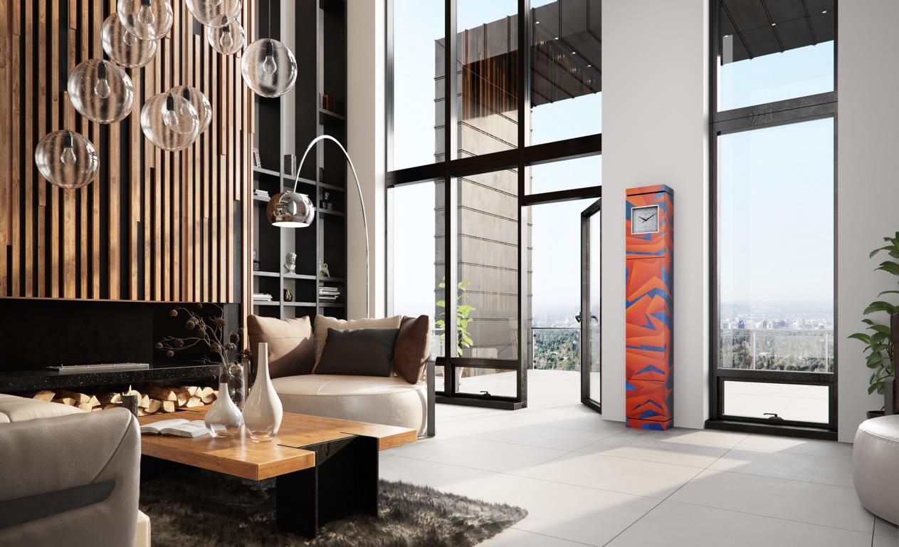 Individuelle ZEITCRAFT Standuhr als exclusiven Eyecatcher in mitten eines hellen Raumes